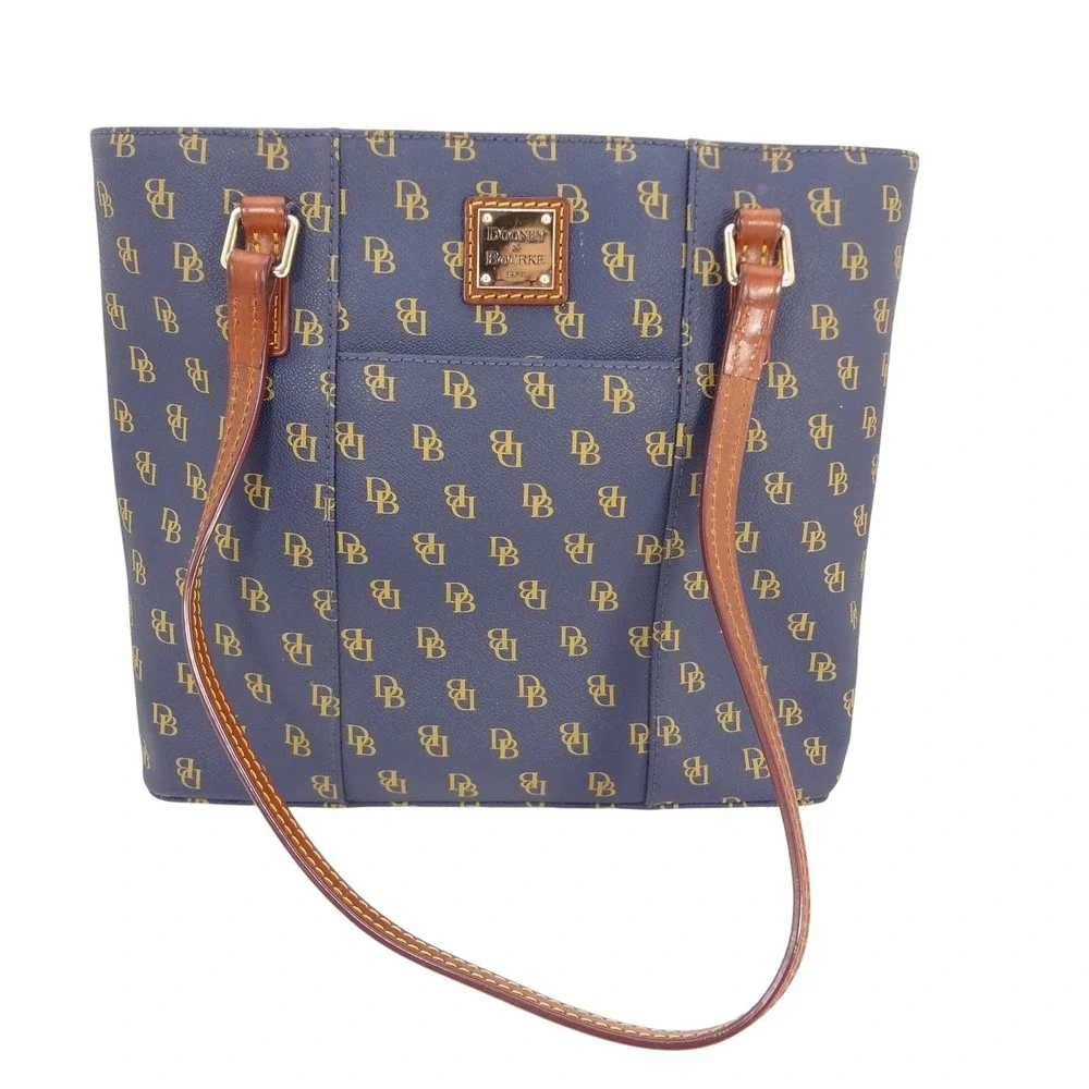 Dooney & Bourke Gretta Small Leisure Shopper‎ Tote Navy Monogram Leather Trim